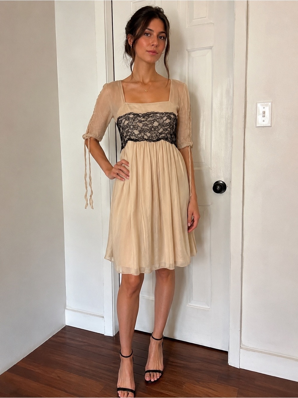 Stella McCartney 2006 Made in Italy Silk & Chantilly Lace Empire Dress IT 42